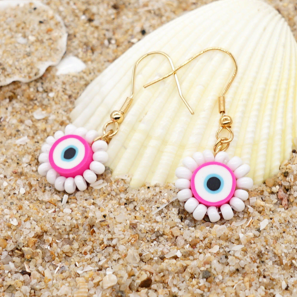 Joyas al por mayor Pendientes de perlas ahumadas con ojos de girasol